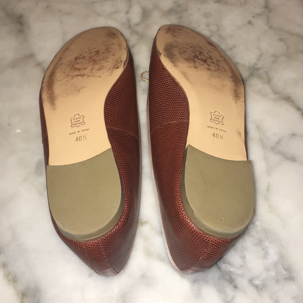 Blue Velvet Brown Lizard Embossed Leather Flats - Picture 7 of 8